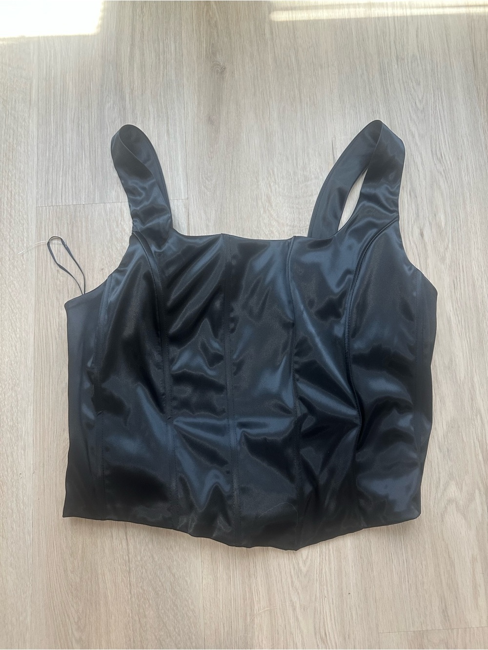 Black Satin Corset Crop Top with Wide Straps